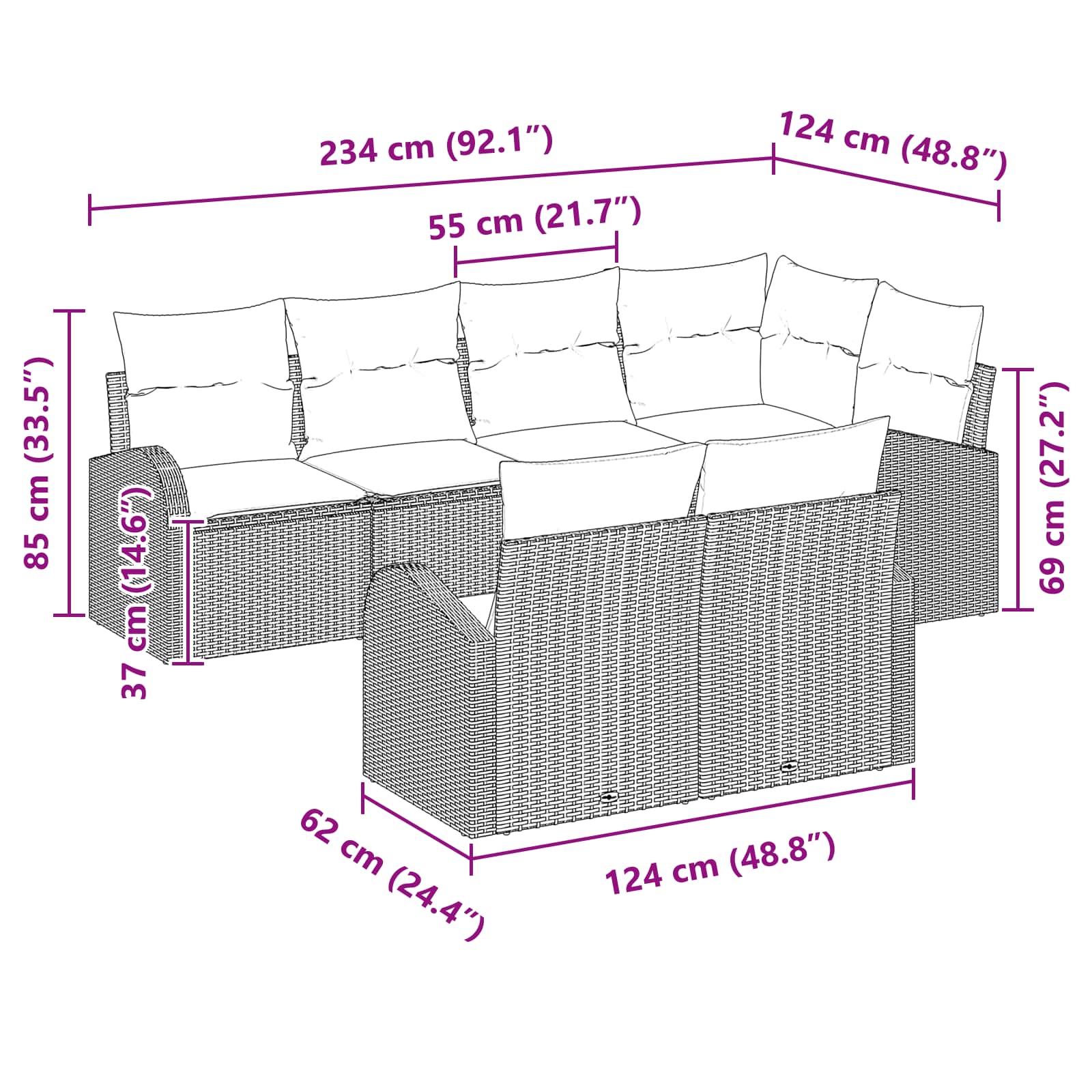 Conjunto de sofá de jardín Marrón ratán sintético