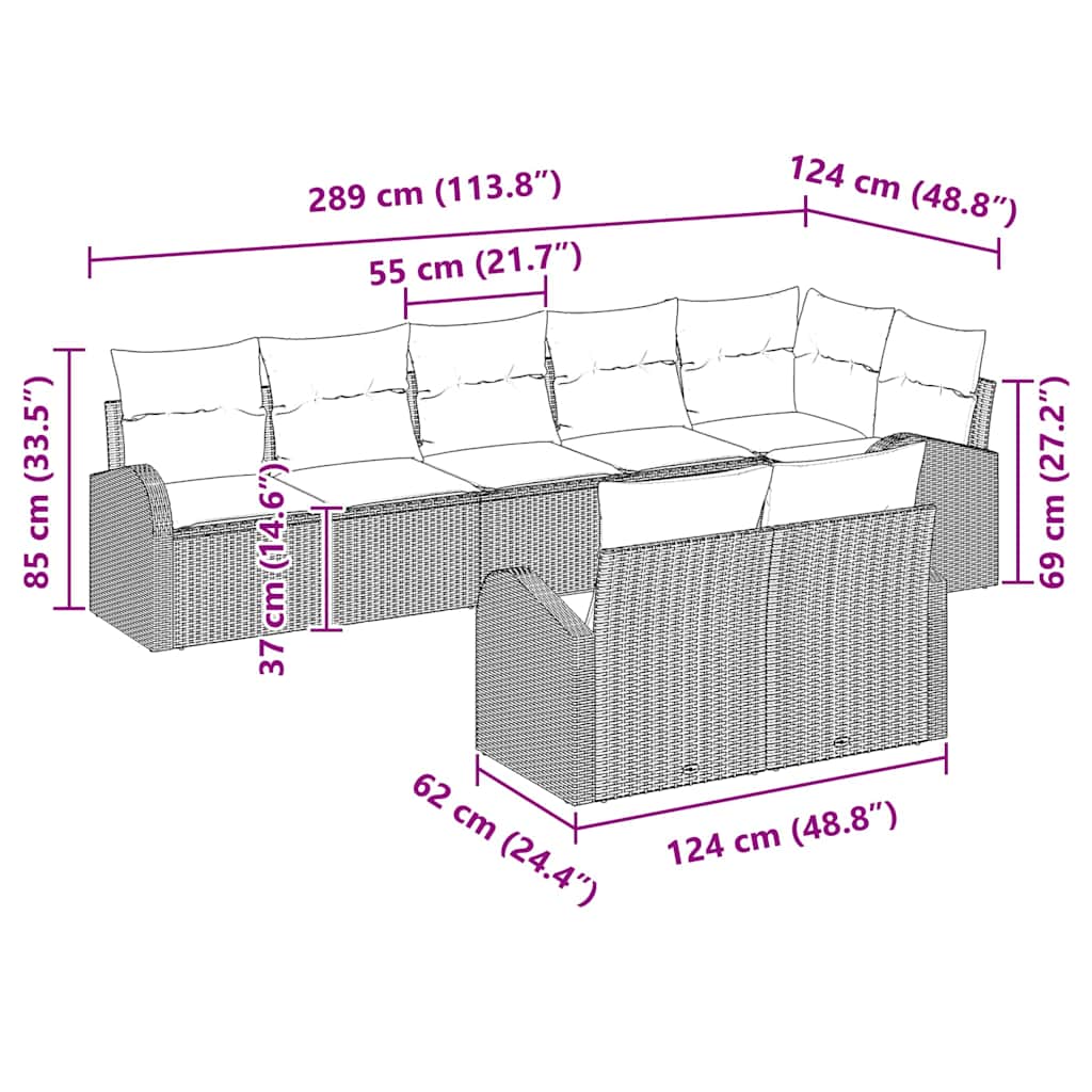 Conjunto de sofá de jardín 8 pcs ratán sintético