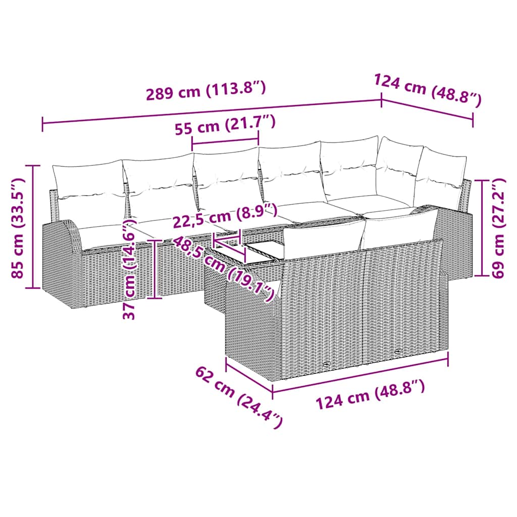 Conjunto de sofá de jardín Gris 55 x 55 x 37 cm ratán sintético
