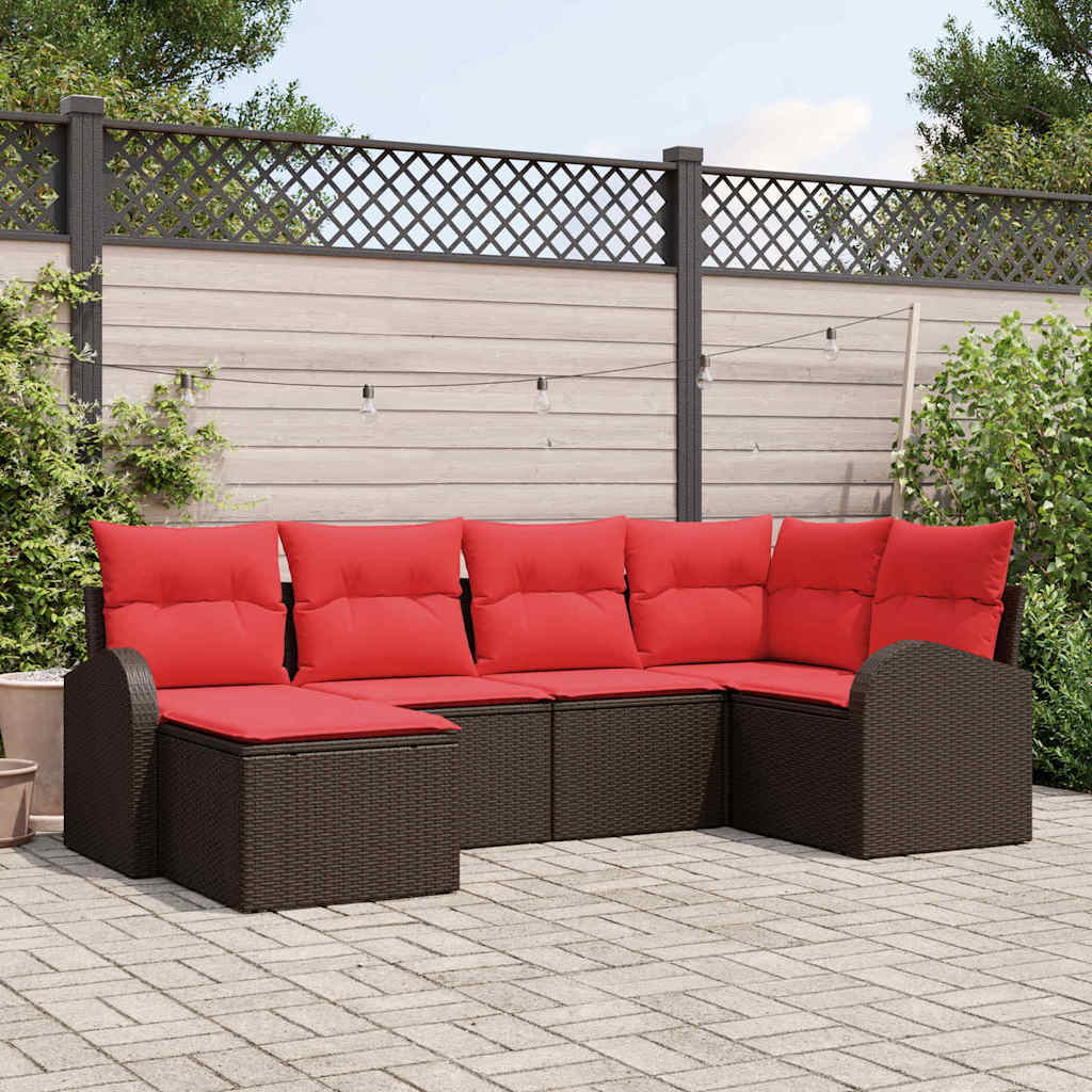 Conjunto de sofá de jardín 6 pcs Marrón ratán sintético