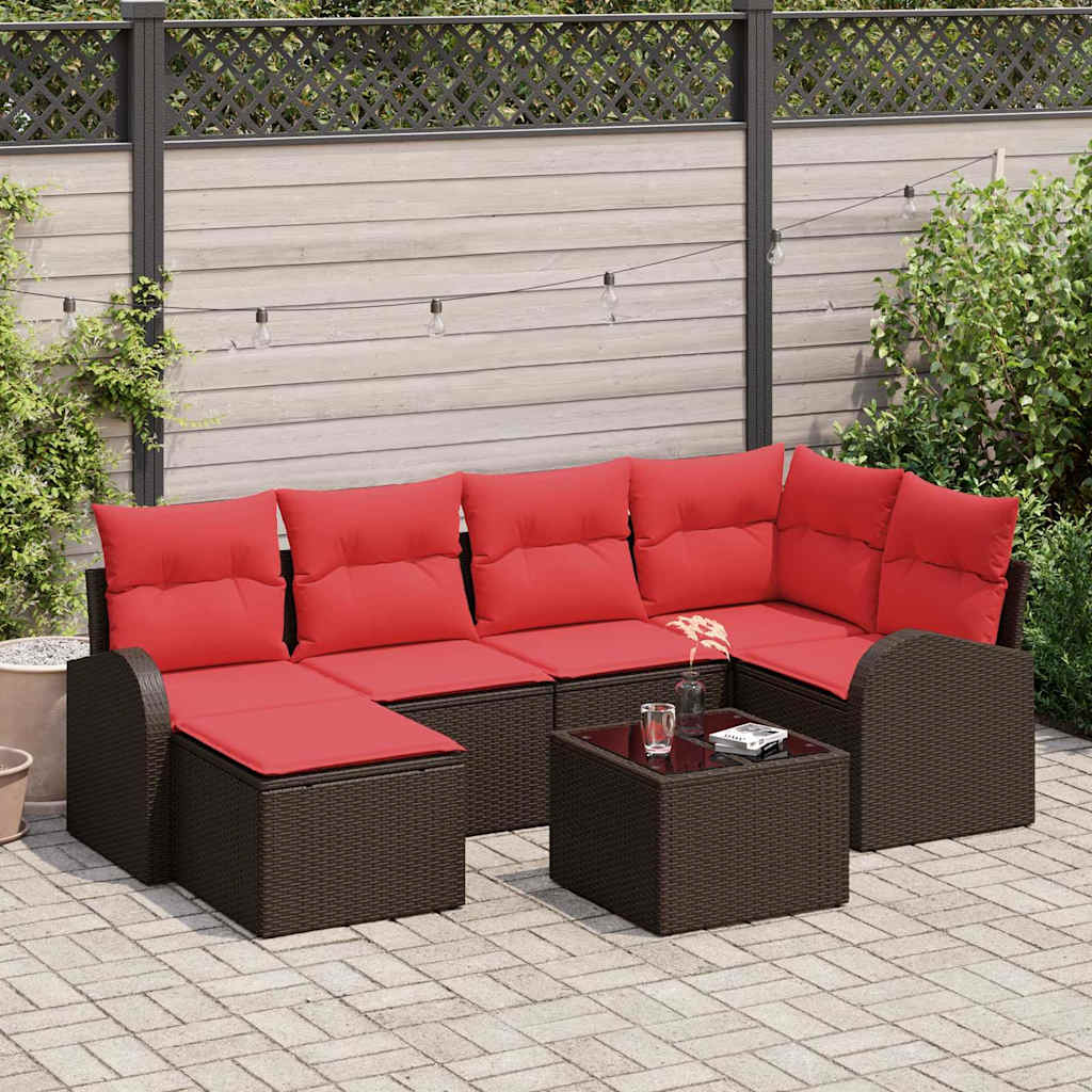 Conjunto de sofá de jardín 7 pcs Marrón ratán sintético