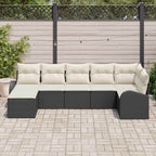 Conjunto de sofá de jardín con cojín 7 pcs Negro Poliratán