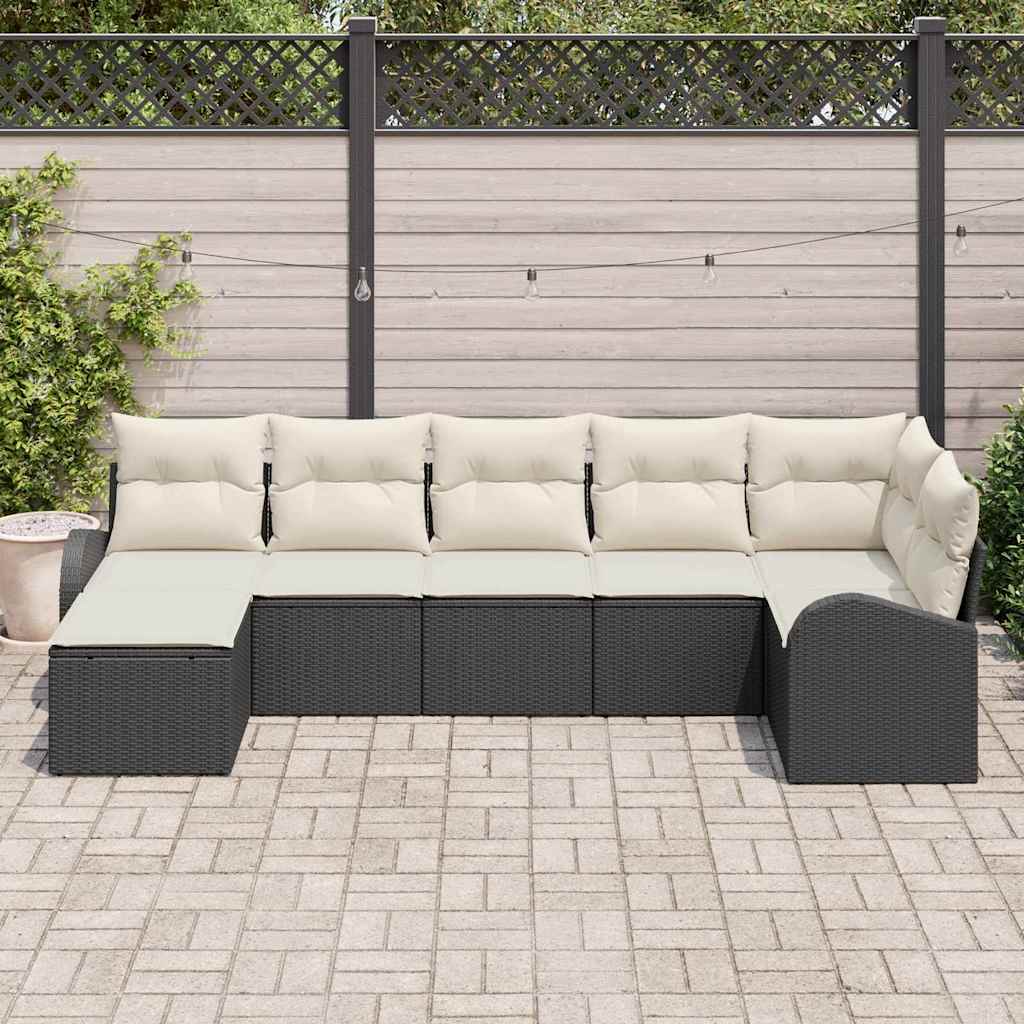 Conjunto de sofá de jardín con cojín 7 pcs Negro Poliratán