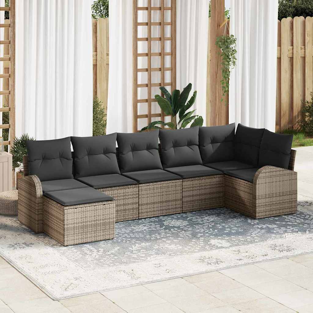 Conjunto de sofá de jardín con cojín 7 pcs Gris Poliratán