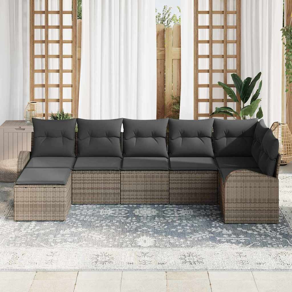 Conjunto de sofá de jardín con cojín 7 pcs Gris Poliratán