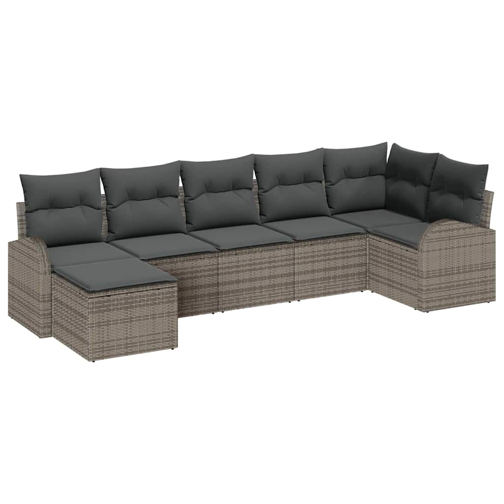 Conjunto de sofá de jardín con cojín 7 pcs Gris Poliratán