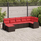 Conjunto de sofá de jardín con cojín 7 pcs Marrón Poliratán