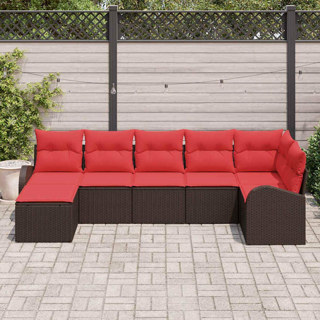 Conjunto de sofá de jardín con cojín 7 pcs Marrón Poliratán