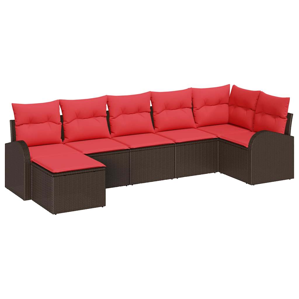 Conjunto de sofá de jardín con cojín 7 pcs Marrón Poliratán