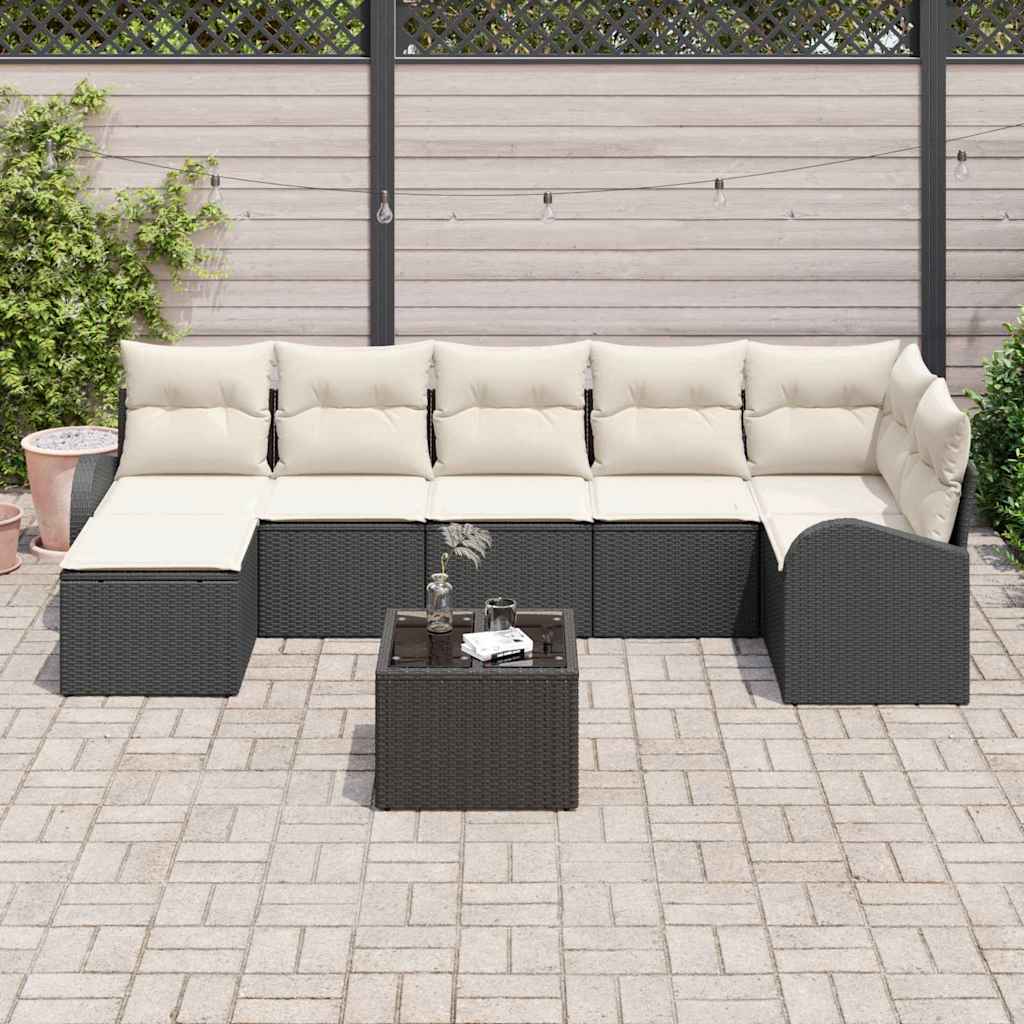 Conjunto de sofá de jardín con cojín 8 pcs Negro Poliratán