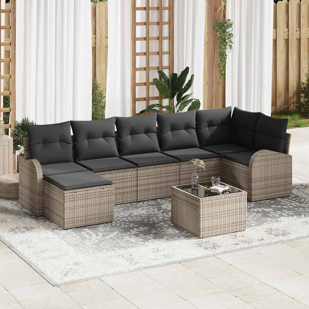 Conjunto de sofá de jardín con cojín 8 pcs Gris Poliratán