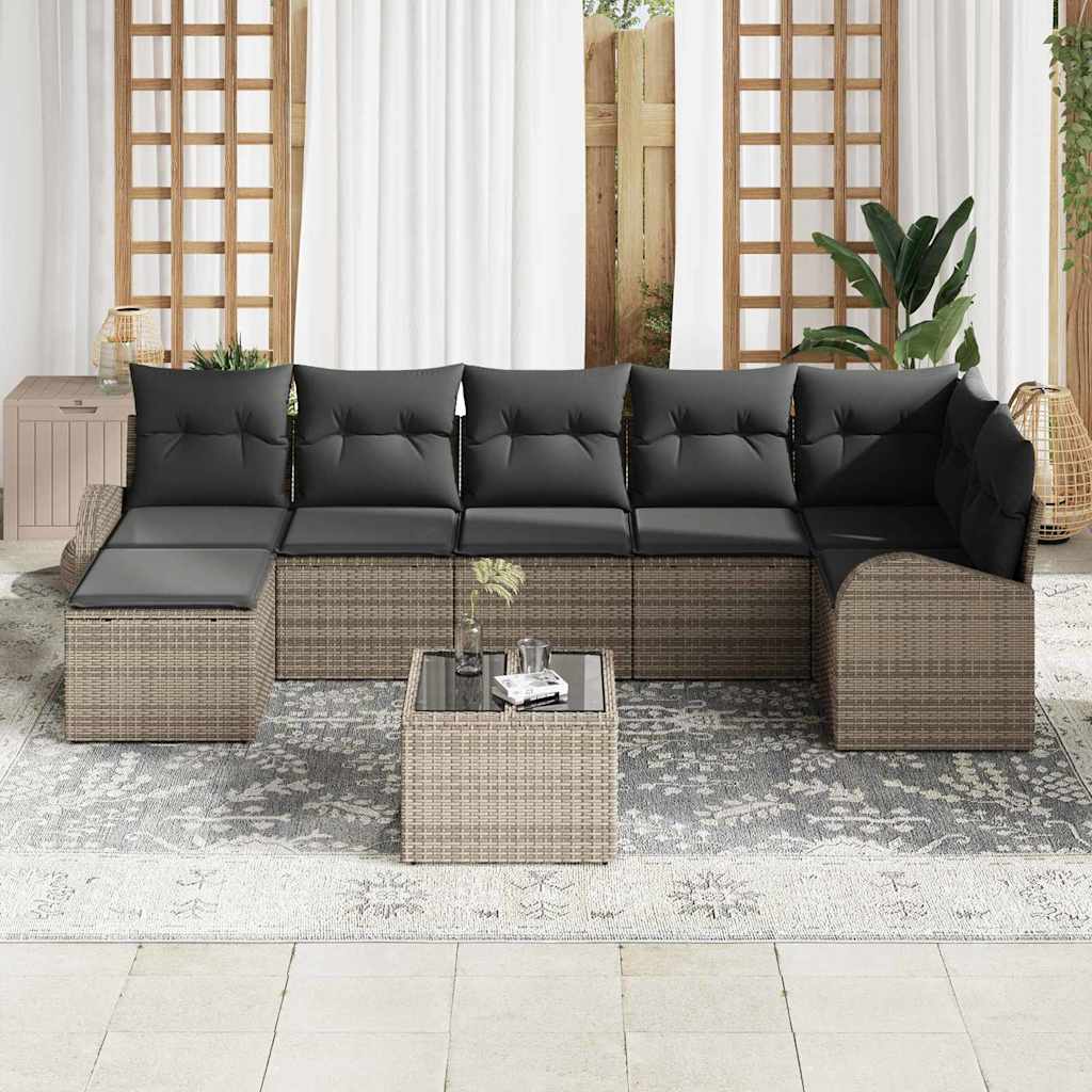 Conjunto de sofá de jardín con cojín 8 pcs Gris Poliratán
