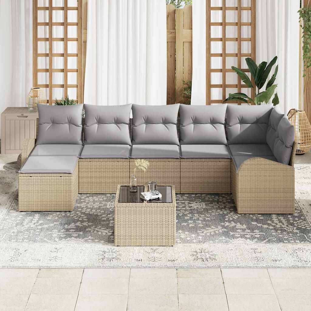 Conjunto de sofá de jardín con cojín 8 pcs Beige Poliratán