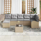 Conjunto de sofá de jardín con cojín 8 pcs Beige Poliratán