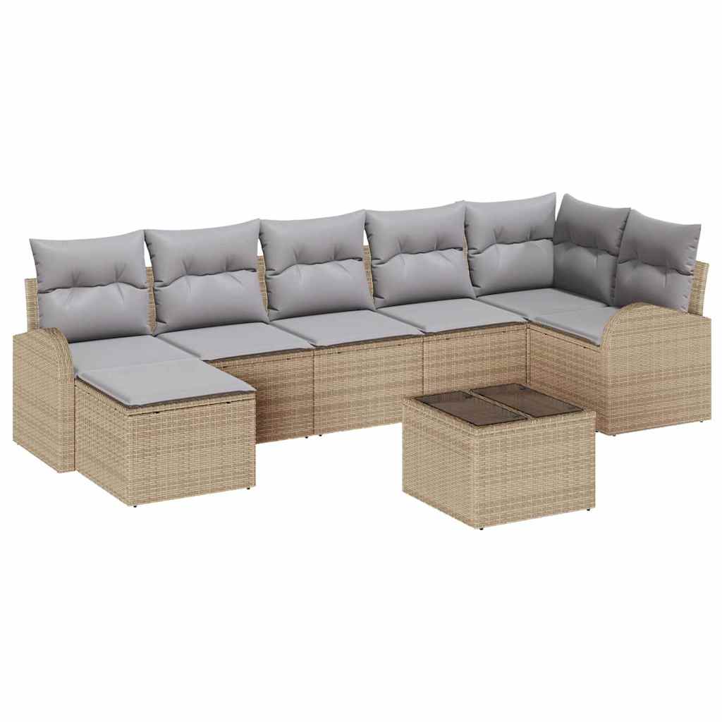 Conjunto de sofá de jardín con cojín 8 pcs Beige Poliratán