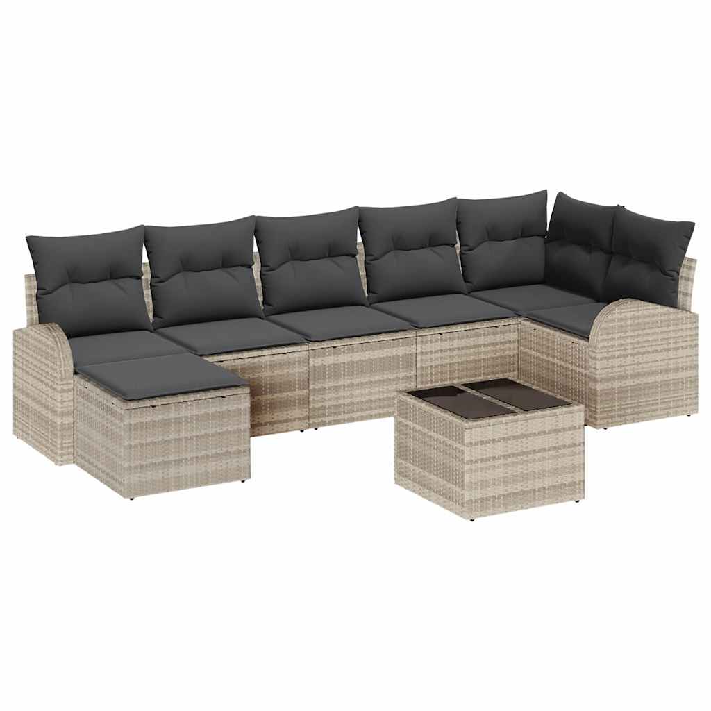 Conjunto de sofá de jardín con cojín 8 pcs Gris claro Poliratán