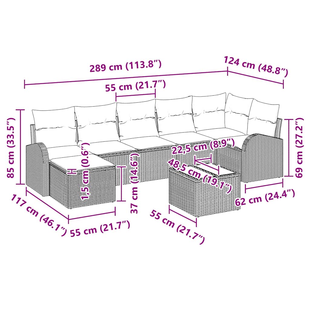 Conjunto de sofá de jardín con cojín 8 pcs Gris claro Poliratán