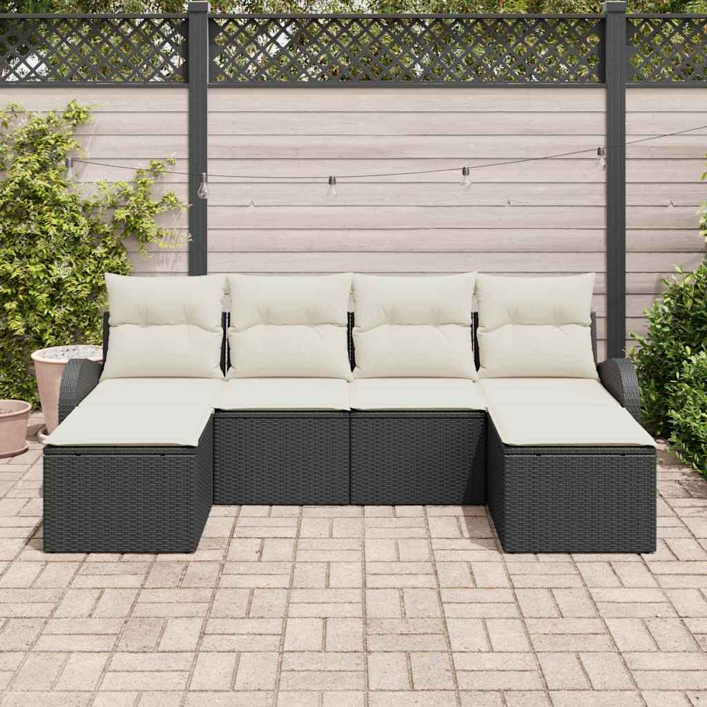 Conjunto de sofá de jardín 6 pcs Negro Rattan de Poliéster