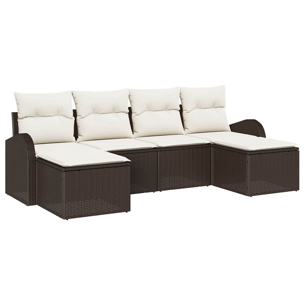 Conjunto de sofá de jardín 6 pcs Marrón Rattan de Poliéster