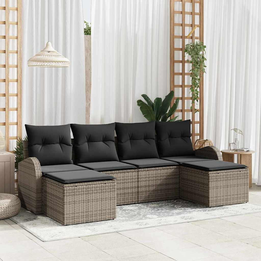 Conjunto de sofá de jardín 6 pcs Gris Rattan de Poliéster