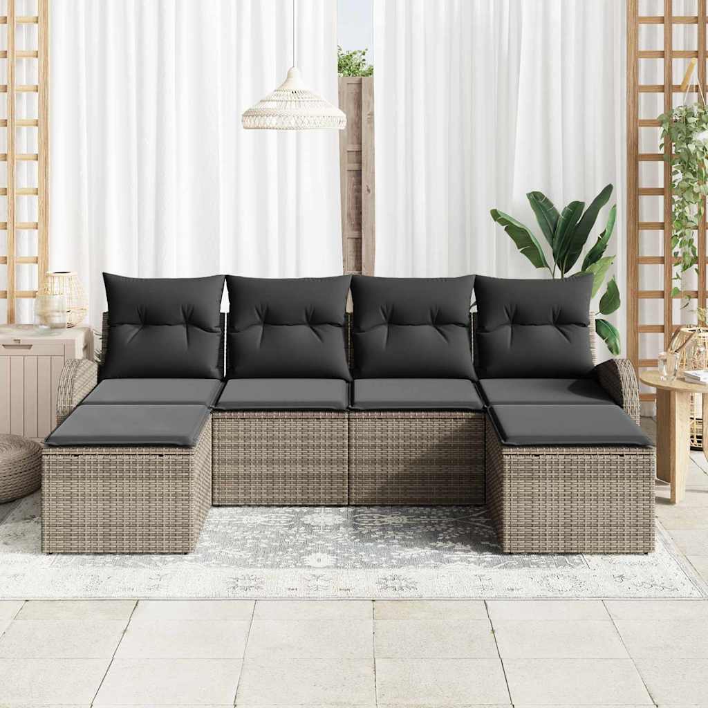 Conjunto de sofá de jardín 6 pcs Gris Rattan de Poliéster