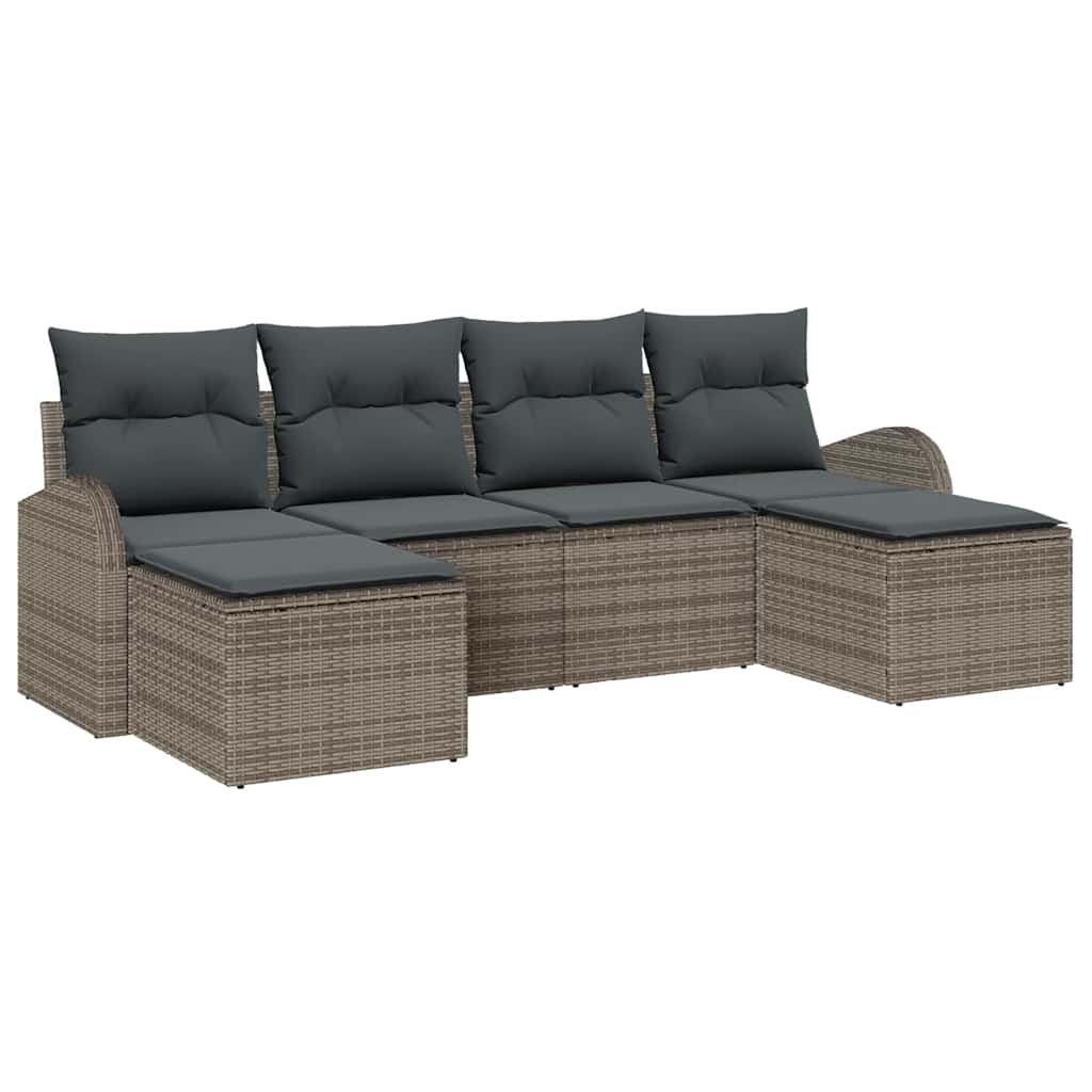 Conjunto de sofá de jardín 6 pcs Gris Rattan de Poliéster