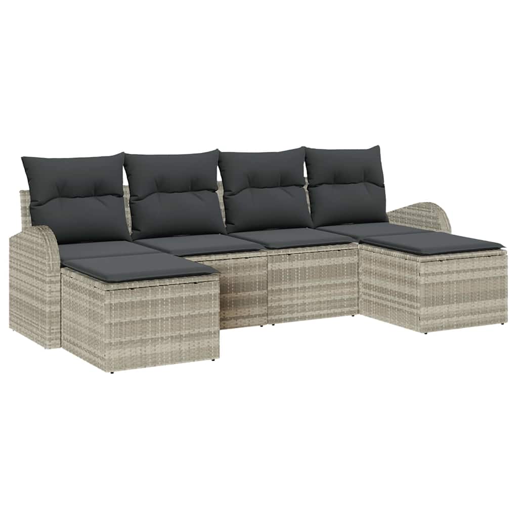 Conjunto de sofá de jardín 6 pcs Gris Claro Rattan de Poliéster