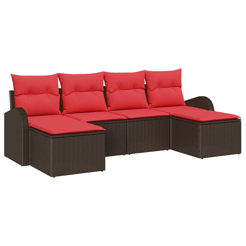 Conjunto de sofá de jardín 6 pcs Marrón Rattan de Poliéster