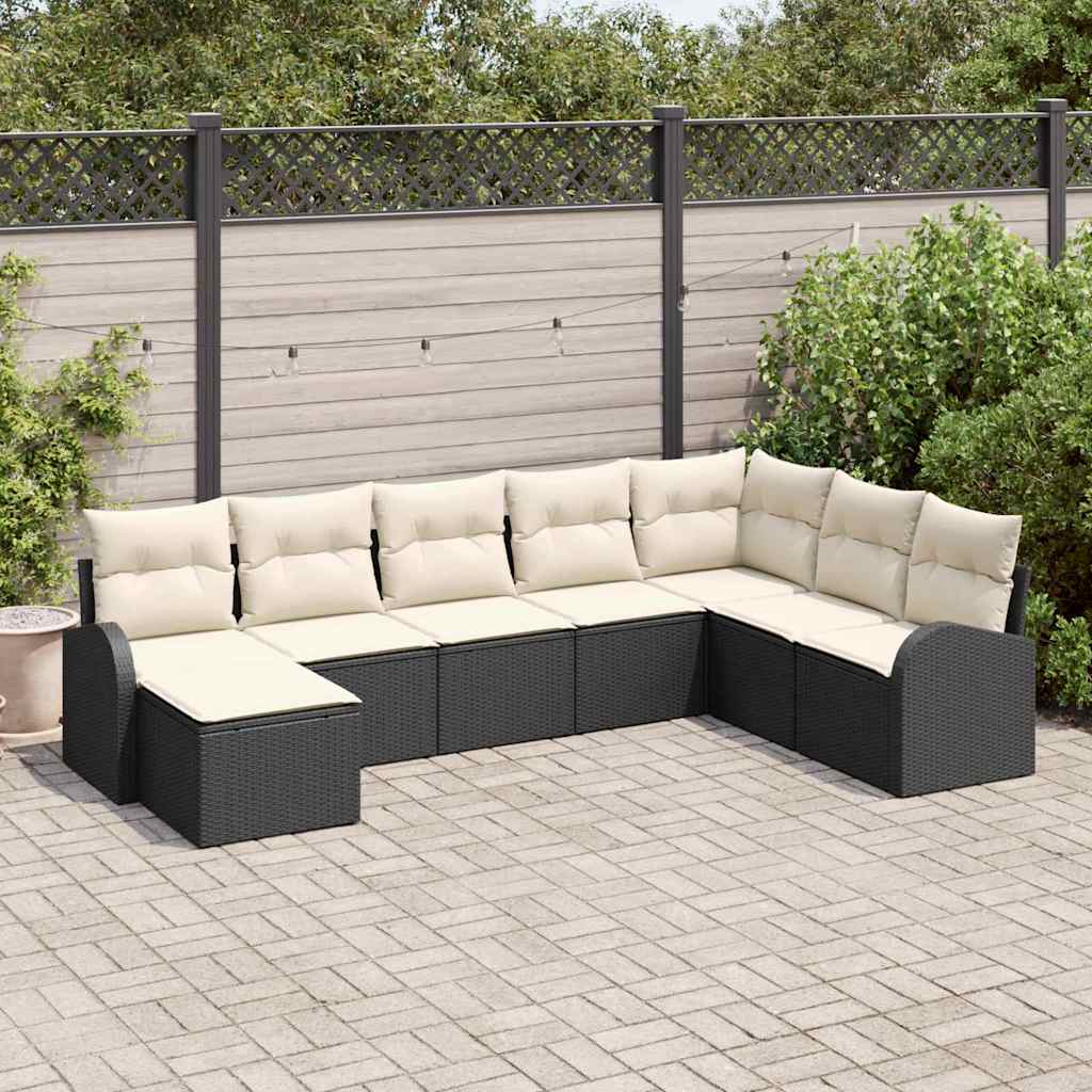 Conjunto de sofá de jardín con cojín 8 pcs Beige Poliratán