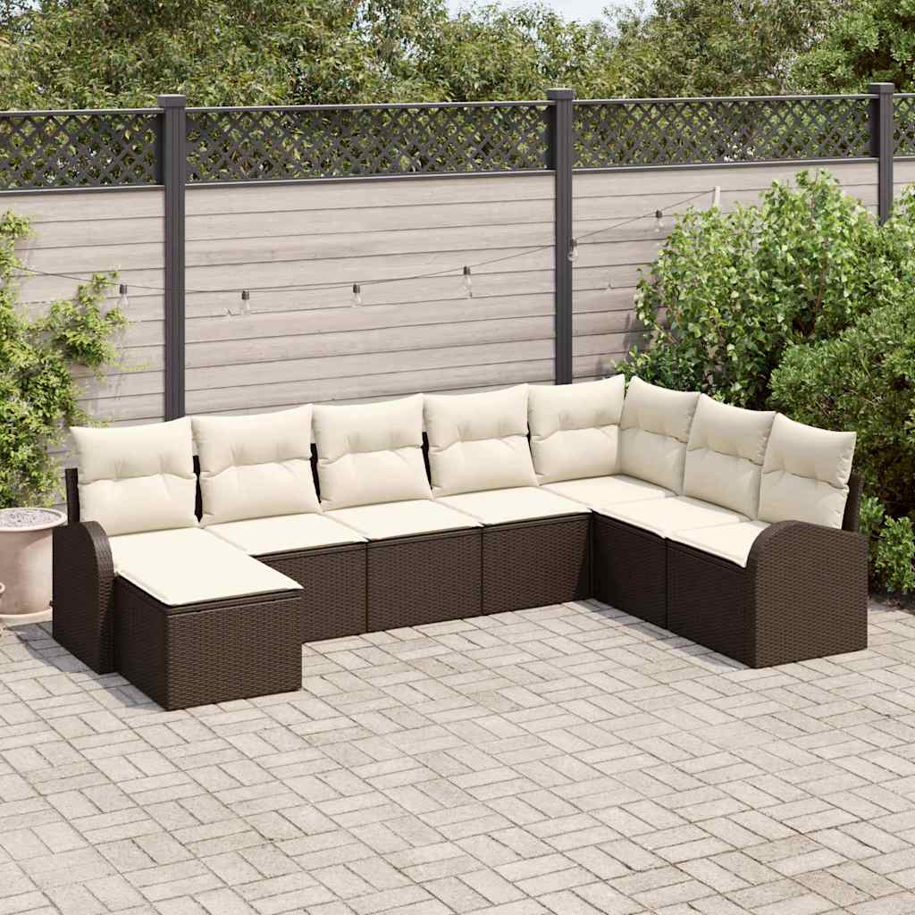 Conjunto de sofá de jardín con cojín 8 pcs Beige Poliratán