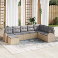 Conjunto de sofá de jardín con cojín 8 pcs Beige Poliratán