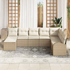 Conjunto de sofá de jardín 8 pcs Beige Rattan de Poliéster