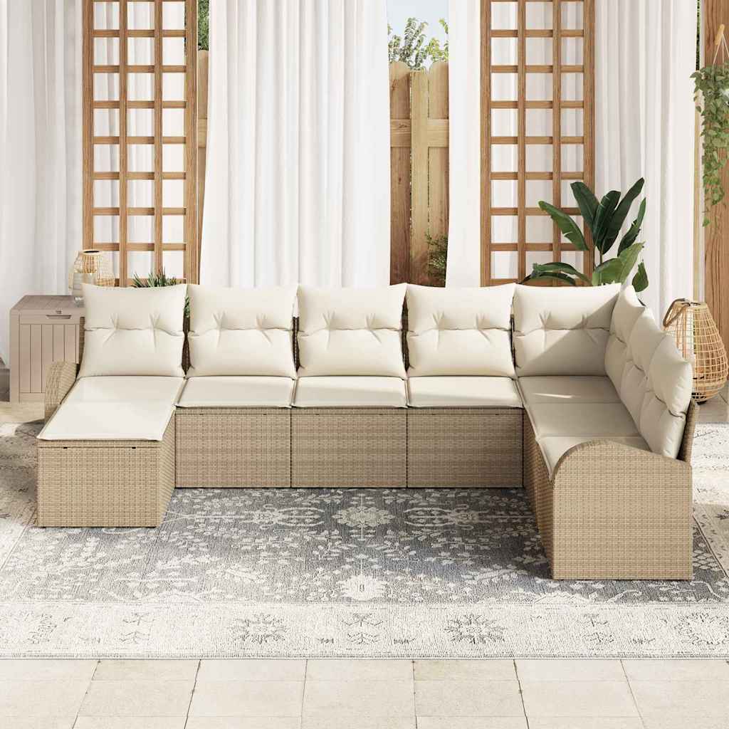 Conjunto de sofá de jardín 8 pcs Beige Rattan de Poliéster
