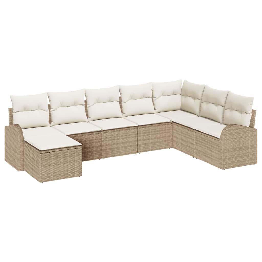 Conjunto de sofá de jardín 8 pcs Beige Rattan de Poliéster