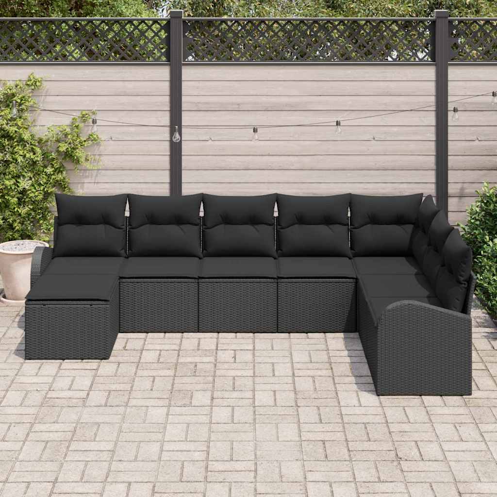 Conjunto de sofá de jardín 8 pcs Negro Rattan de Poliéster