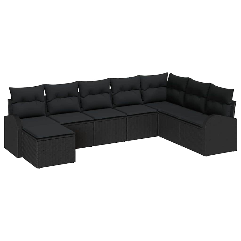 Conjunto de sofá de jardín 8 pcs Negro Rattan de Poliéster