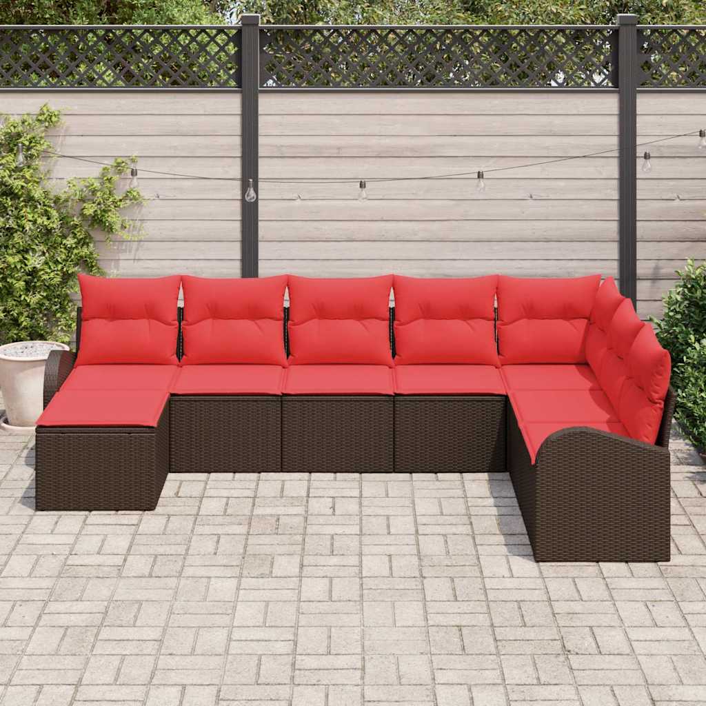 Conjunto de sofá de jardín 8 pcs Marrón Poliratán