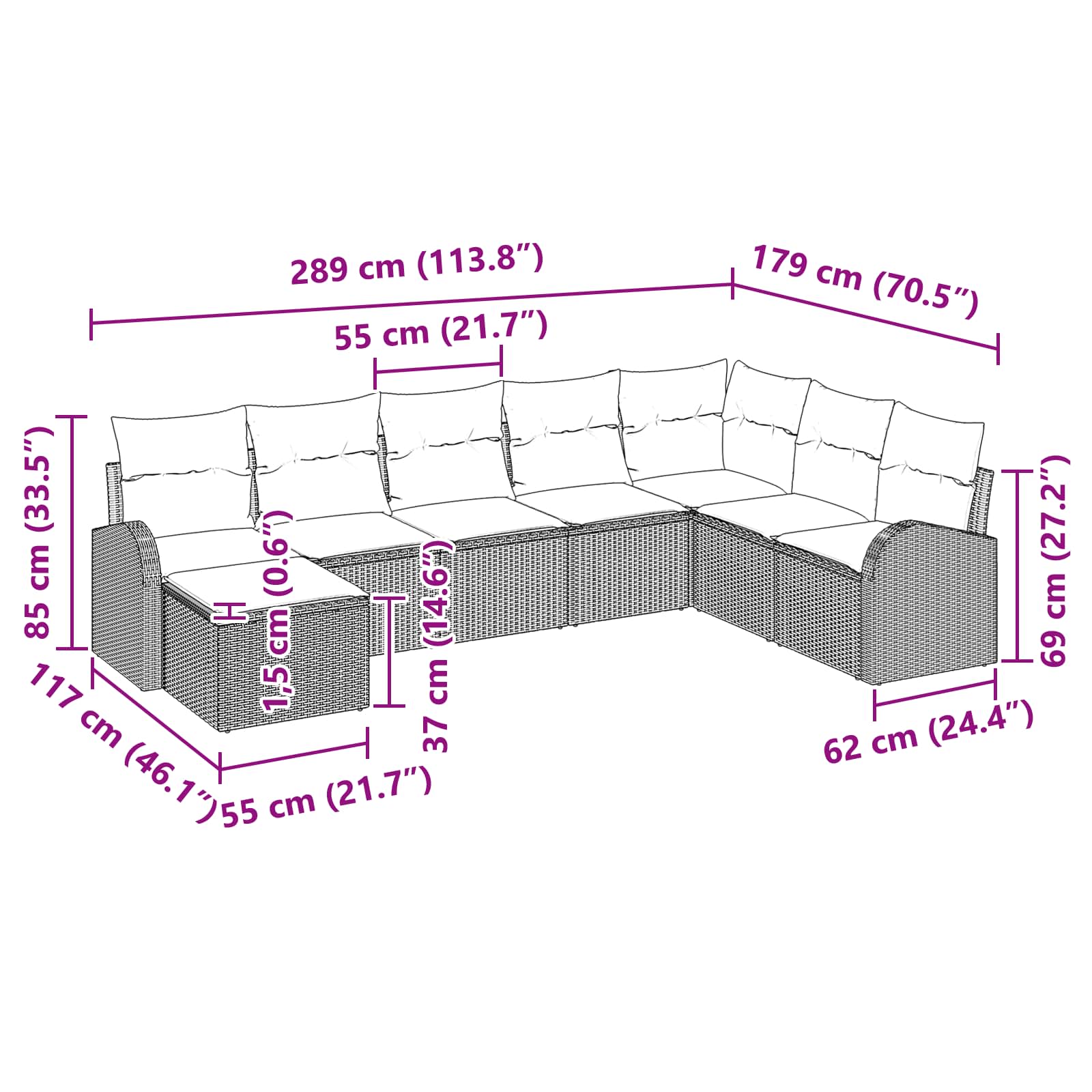 Conjunto de sofá de jardín 8 pcs Marrón Poliratán