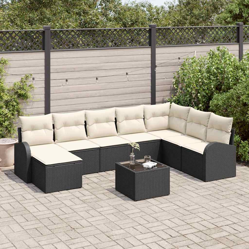 Conjunto de sofá de jardín con cojín 9 pcs Marrón Poliratán