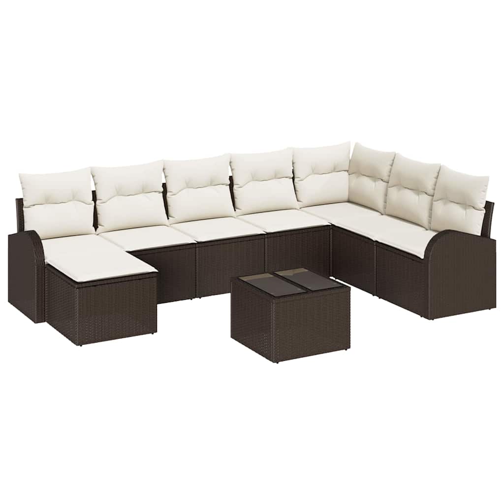 Conjunto de sofá de jardín con cojín 9 pcs Marrón Poliratán