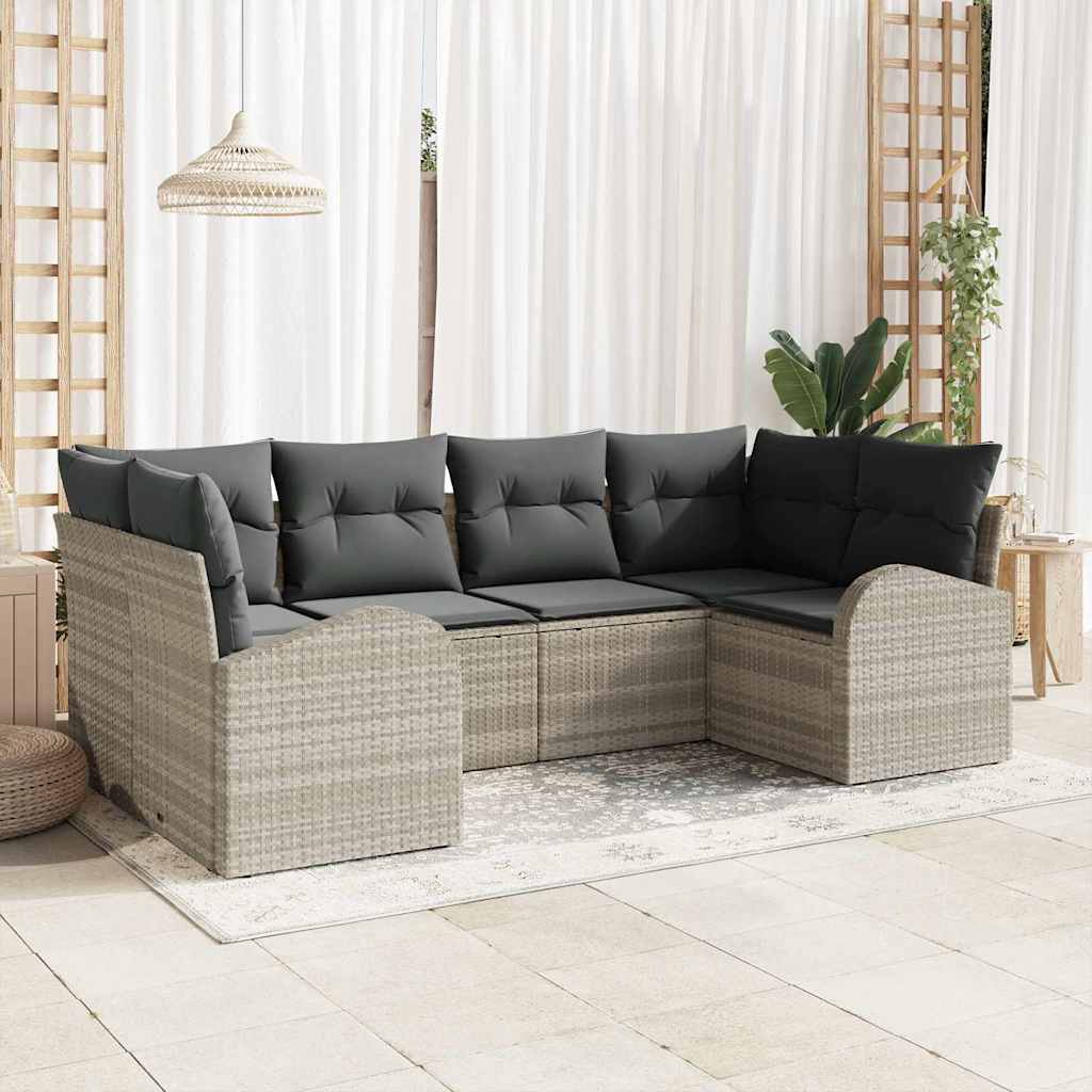 Conjunto de sofá de jardim 6 pcs Bege Ratan de Poliéster