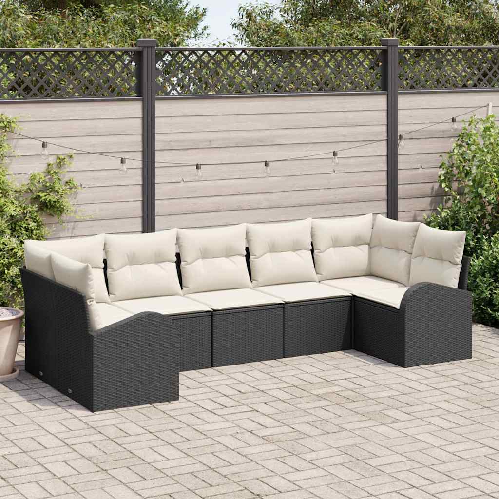 Conjunto de sofá de jardín 7 pcs Beige Rattan de Poliéster