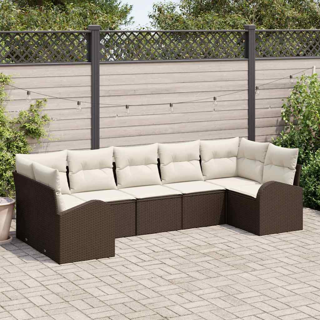 Conjunto de sofá de jardín 7 pcs Beige Rattan de Poliéster