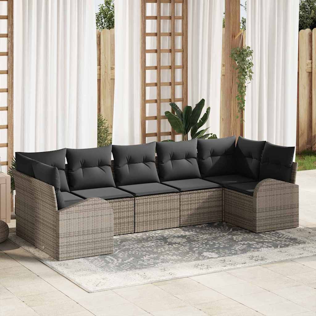 Conjunto de sofá de jardín 7 pcs Beige Rattan de Poliéster
