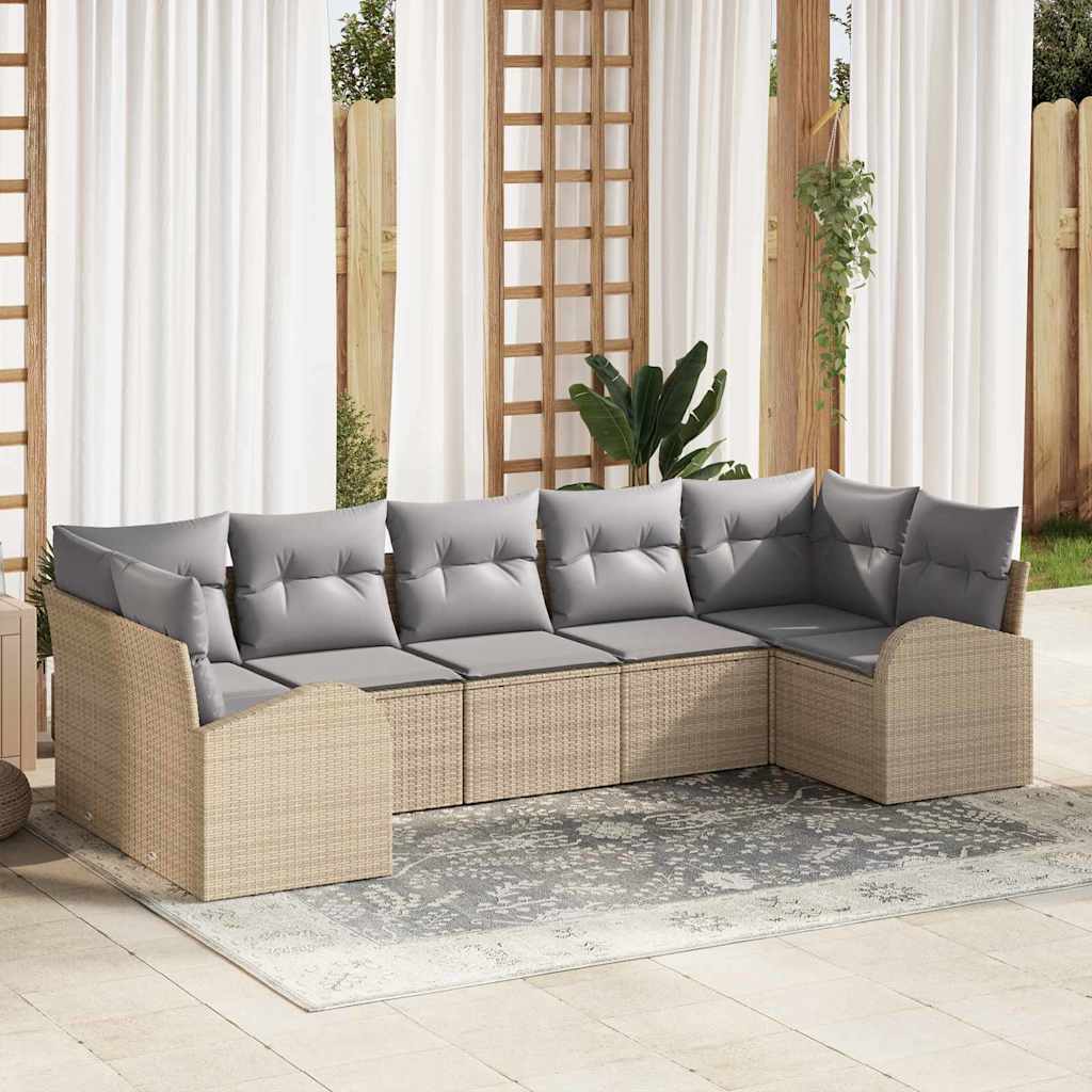Conjunto de sofá de jardín 7 pcs Beige Rattan de Poliéster