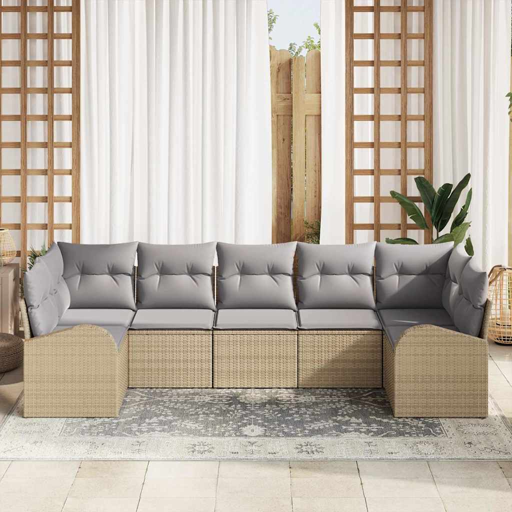 Conjunto de sofá de jardín 7 pcs Beige Rattan de Poliéster