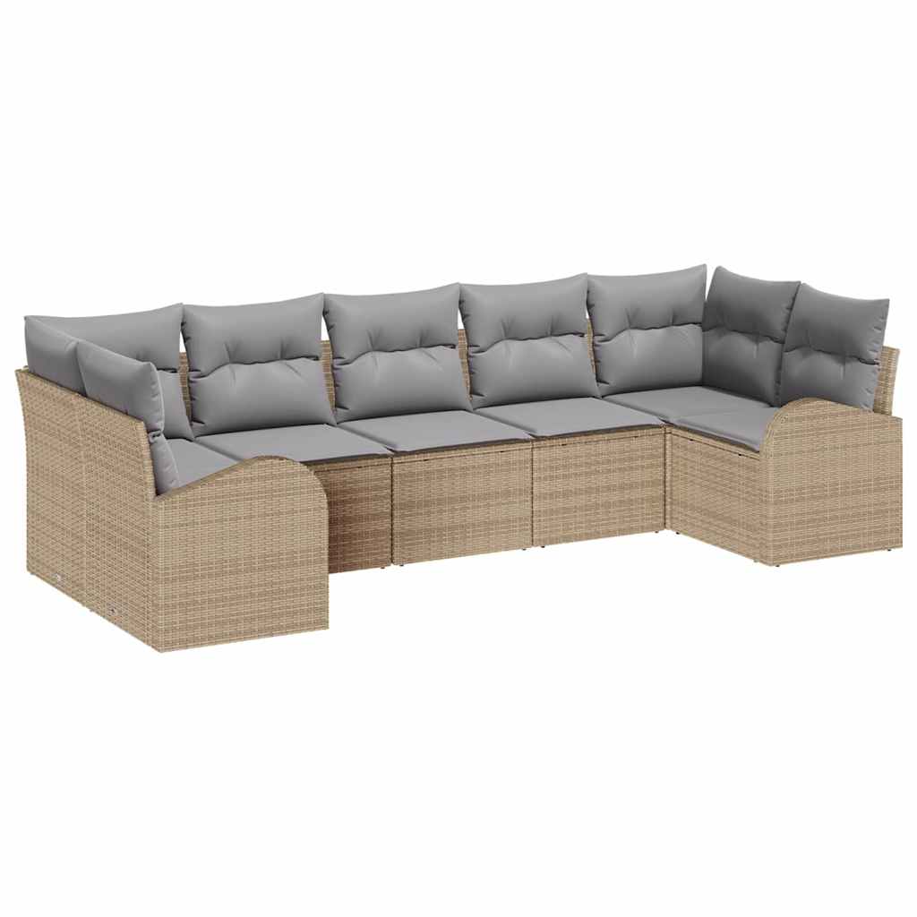 Conjunto de sofá de jardín 7 pcs Beige Rattan de Poliéster