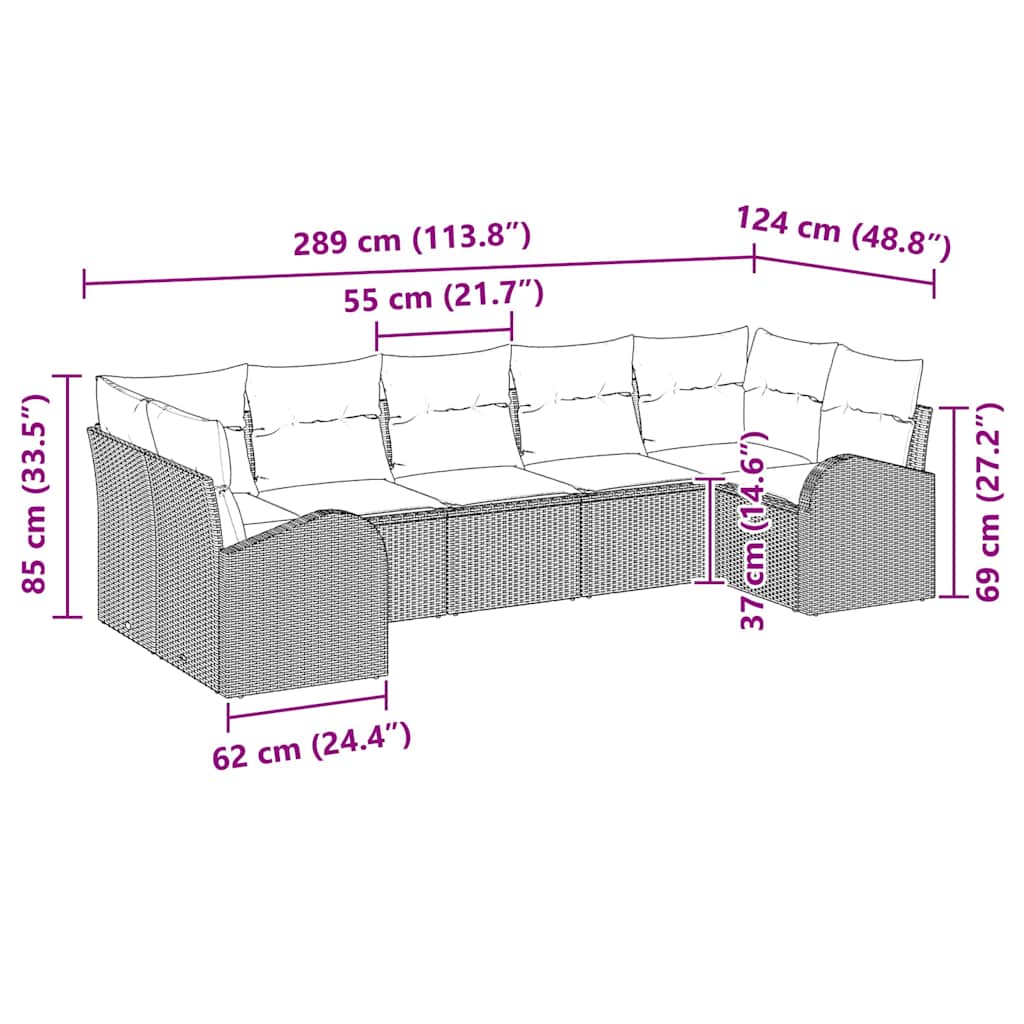 Conjunto de sofá de jardín 7 pcs Beige Rattan de Poliéster