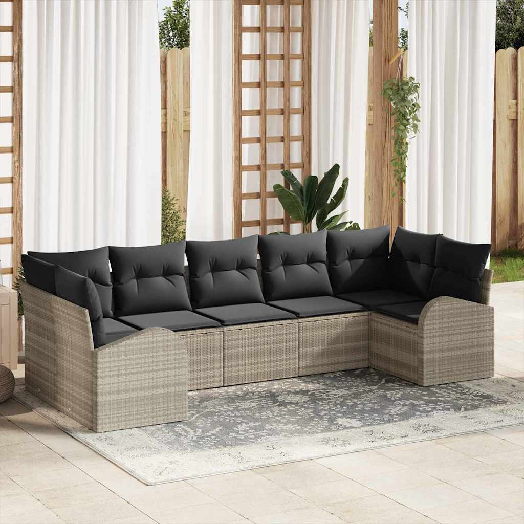 Conjunto de sofá de jardín 7 pcs Beige Rattan de Poliéster