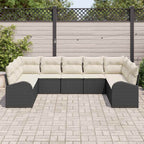 Juego de Sofá con cojín 9 pcs Negro Rattan de Poliéster